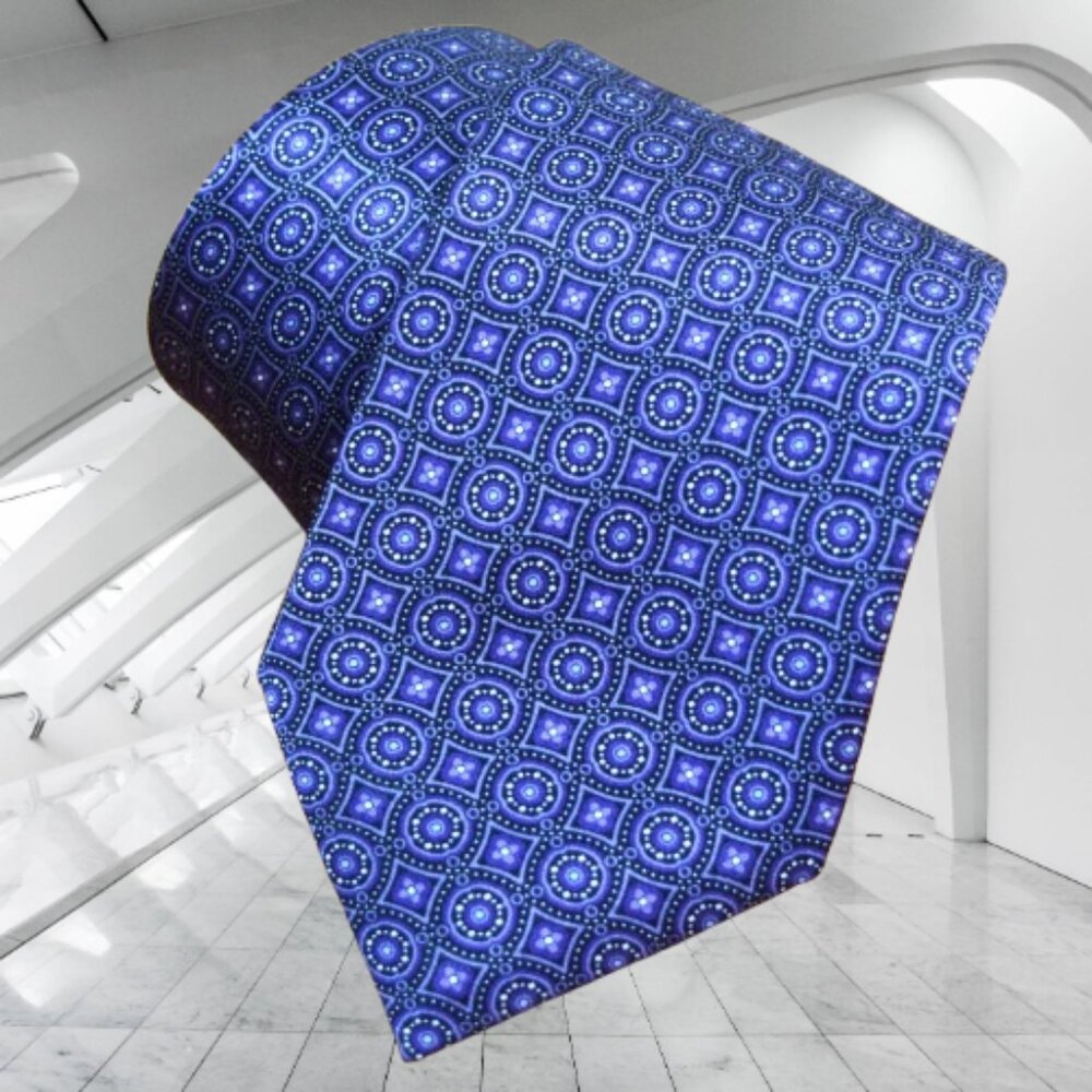 $550 BRIONI Purple Black handmade Floral Geometric Handmade Silk Neck Tie Italy